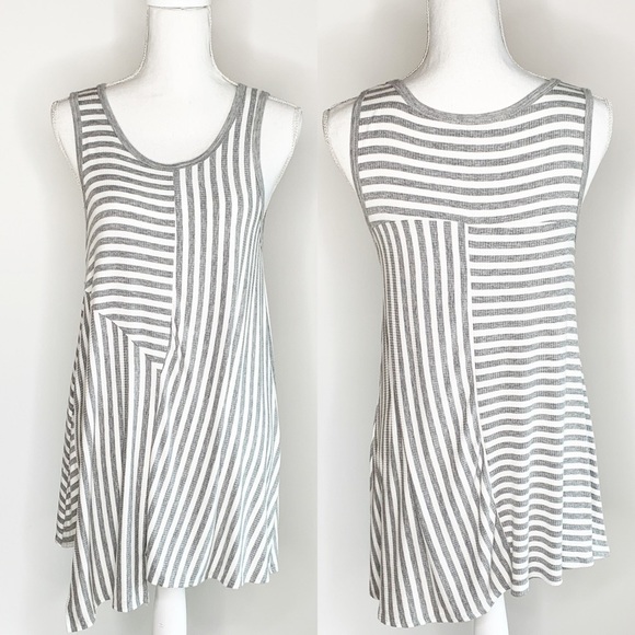 fab'rik Tops - FAB’RIK GREY & WHITE STRIPED RIBBED TANK